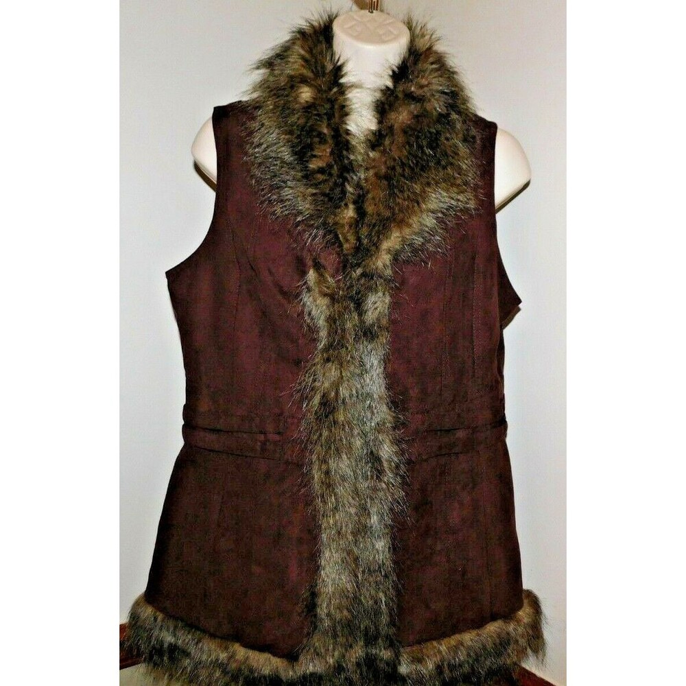 Bagatelle Vest Womens Brown Vest with Faux Fur Trim Size Small